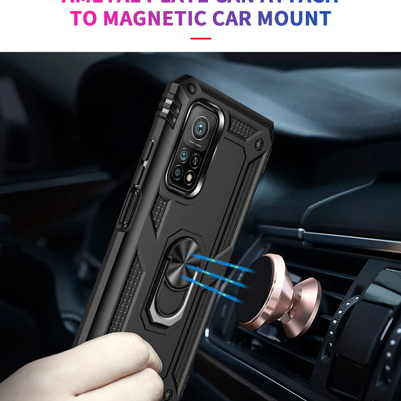 For Xiaomi Mi 10T Mi10T Lite Luxury Armor Shockproof Phone Cases for Mi 11T 12T 13 Pro Car Magnetic Ring Silicone Bumper Case