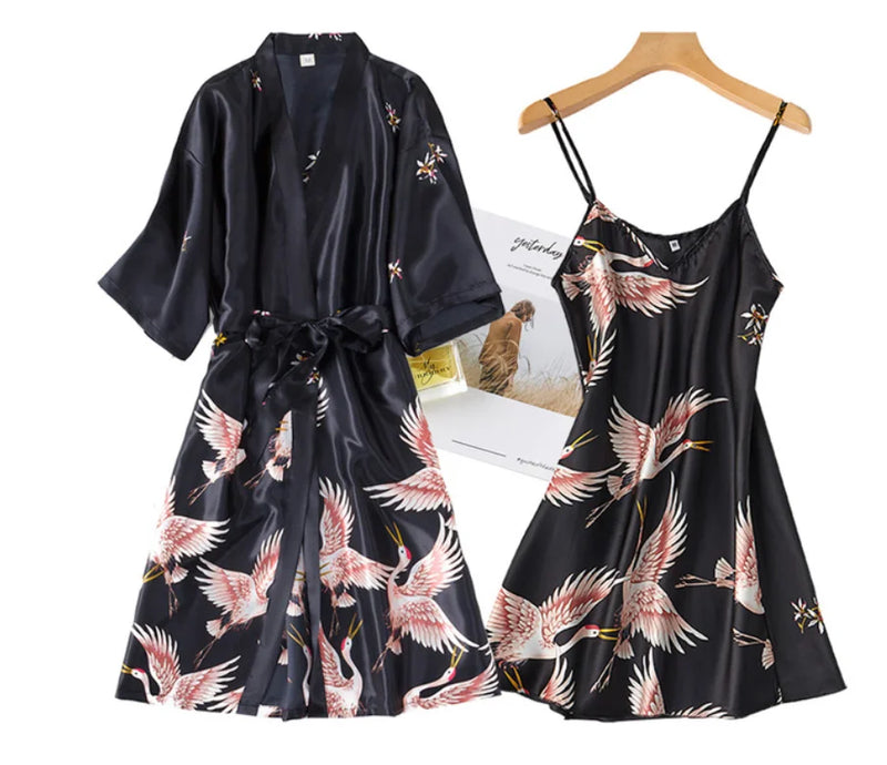 Sexy Nightwear Gown Set Women Pyjama V-Neck Pajamas Silky | SAMAG