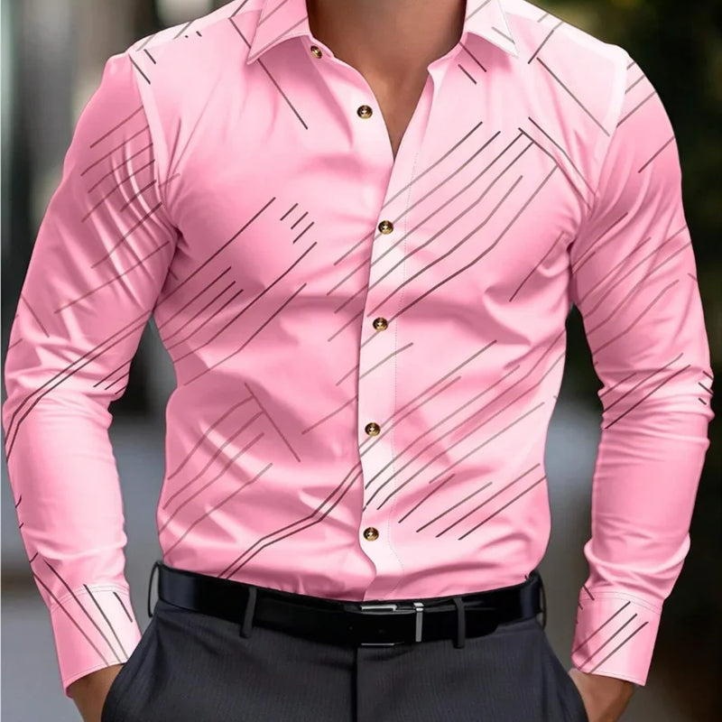 Men's formal shirt butt long-sleeved stripe lapel spring | SAMAG