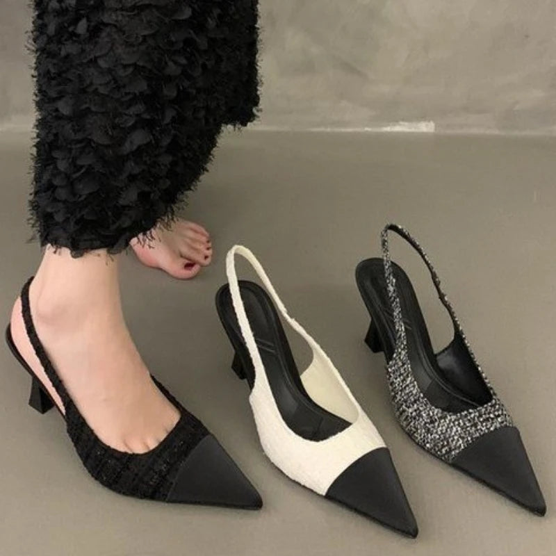 New Fashionable Comfortable Elegant Sexy Small Toe Stiletto High Heels French High Heels Baotou Back Hollow Sandals  Women