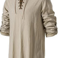 Men Medieval Lace Up Linen Long Sleeve Tunic Viking | SAMAG