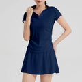 Women's Mesh Sport Set 2 Piece Short Sleeve Top with Skirt Summer Yoga Outfits Plus Size Quick Dry Breathable Tennis Badminton