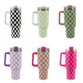 40Oz Stainless Steel Mug Coffee Cup Thermal Travel Car Auto Mugs Thermos Tumbler with Handle Chessboard  Chequer Fashion 1200ml