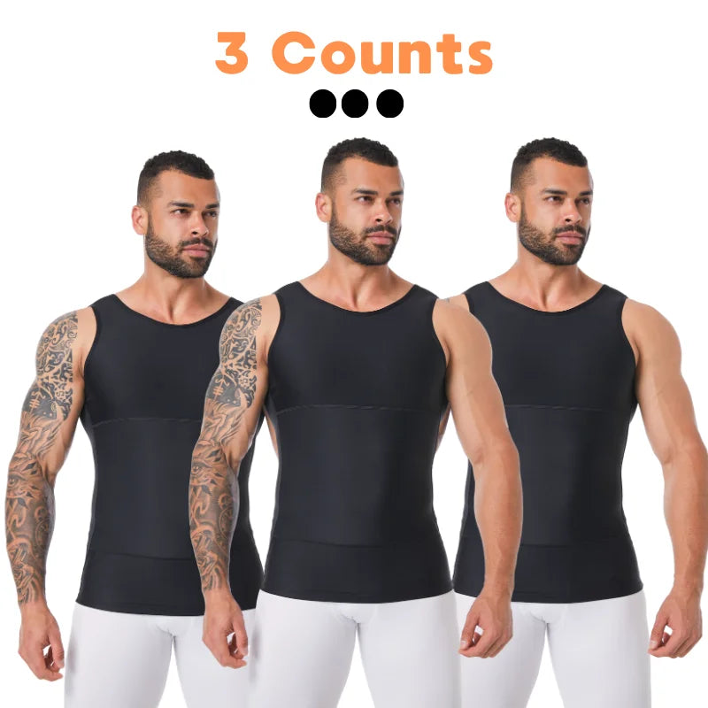 3 Pieces of Men's Shapewear, Shark Skin Vest, Bottom Layer Sports Slimming Compression Sweatshirt Vest, Abdominal Control Slimmi