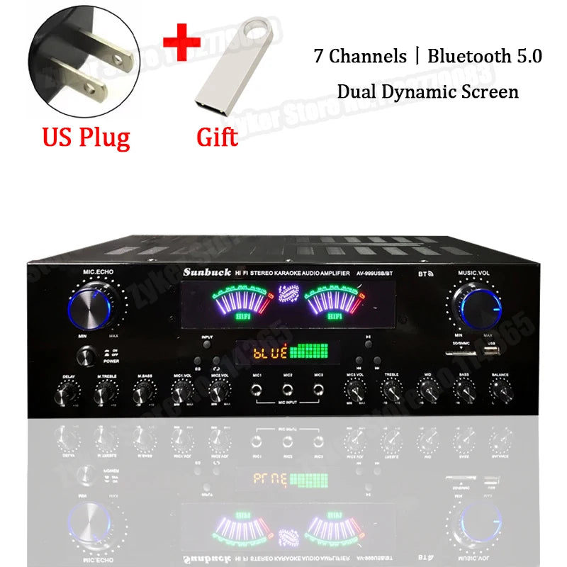 SUNBUCK 999BT Bluetooth HiFi Sound Amplifier Dual Dynamic Screen Subwoofer High-power Amplifier S For Home Cinema System Karaoke