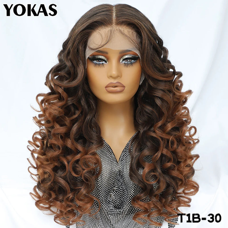 Latisha Lace Frontal Wigs Synthetic 24 Inch Loose Curl Pre Plucked Lace Frontal Wig For Women Highlight With Baby Hair 13X6 Wigs