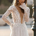 Sexy Deep V Neck Elegant Wedding Dresses Boho Backless 3D - View 4 | SAMAG