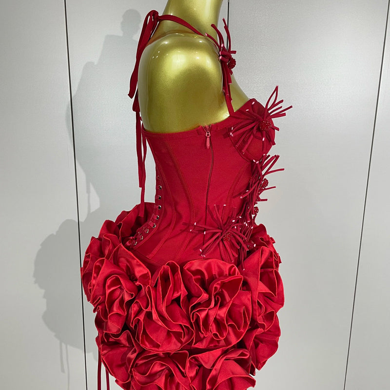 Sexy Halter Prom Gown Celebrity Club Two Piece Set Cocktail Elegant Women Fashion Luxury Birthday Party Red Black Bandage Outfit