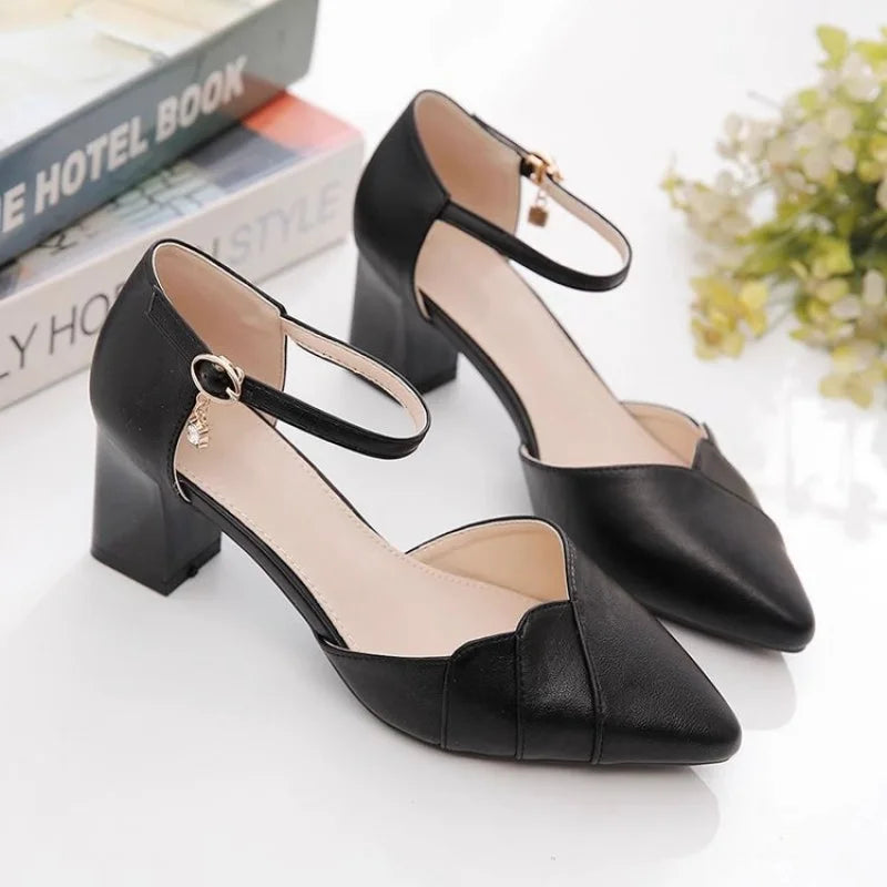 2026 Spring Summer Women's Block Heel Sandals | Fashion Closed Toe Ankle Strap Pumps | Versatile Party Evening High Heels