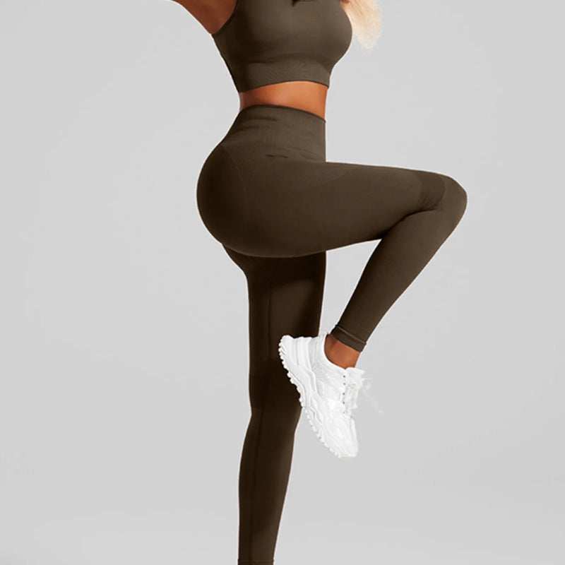 Women's Seamless Workout Set High Waisted Yoga Pants & Sports Bra with Removable Pads Booty Lifting for Running Training