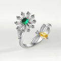 VENTFILLE 925 Sterling Silver Sunflower Diamond Zircon Rotatable Ring For Women Gift Relieve Stress Ring Jewelry Wholesale