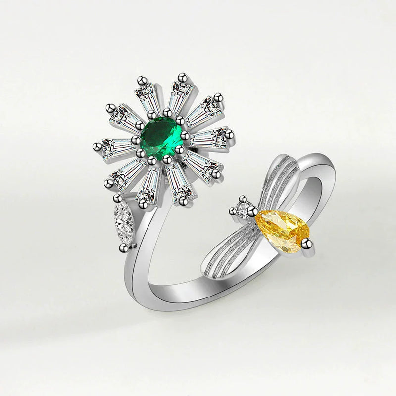 VENTFILLE 925 Sterling Silver Sunflower Diamond Zircon Rotatable Ring For Women Gift Relieve Stress Ring Jewelry Wholesale