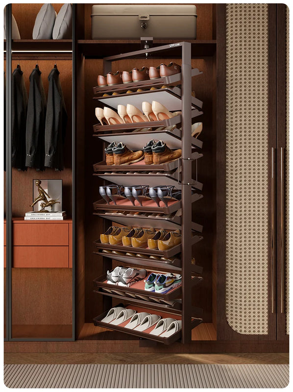 Built-in Height Adjustable Shoe Cabinet Closet Space Saving 360° Rotating Shoe Rack, Multi-layer Shoe Holder Storage Organizer