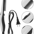 2-in-1 Electric Hair Straightening Comb Portable Anti-Scald Beard Straightener Fast Heat White Brush for Men & Women