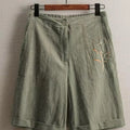 Women's Vintage Rose print Linen Blend Wide Leg Bermuda Shorts High Waist Casual Knee Length Summer Trousers with Pockets