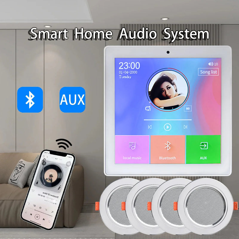 Mini Touch Screen 4*20W Stereo Music Panel PA SystemBluetooth Wall Amplifier Smart Home Audio Ceiling Speaker Wall Amplifier