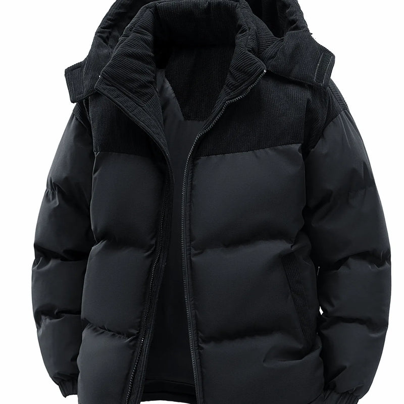 Men's Hooded Cotton Jacket, Thickeneded and Warm in Winter, Windproof and Cold-Resistant, Simple and Versatile for Work Clothing