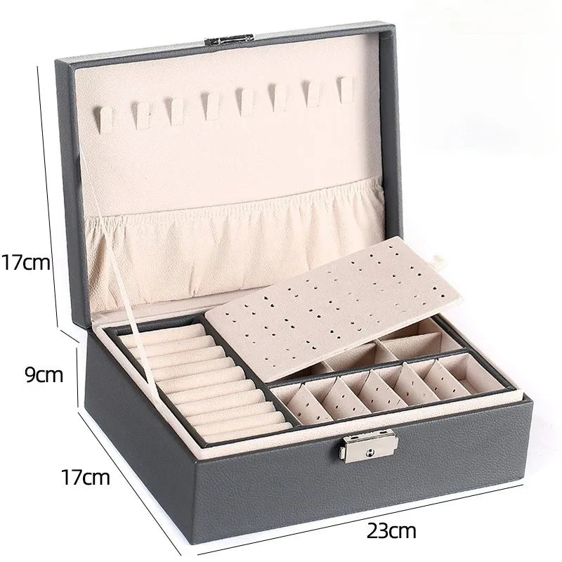Double-layer Jewlery Box Ring Box Jewelry Boxes with Locks, PU Leather Jewelry Storage Organizer and Makeup Case