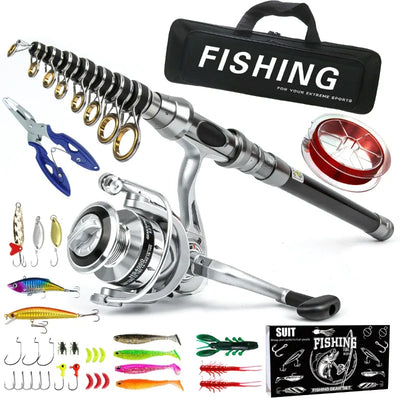 Telescopic Fishing Rod Spinning Reel Combo Full Set | SAMAG