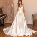 Ivory Satin Evening Dress Women Off Shoulder Pleated | SAMAG