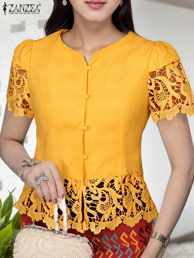 ZANZEA Elegant Women Lace Shirts Summer Blouses Tops | SAMAG