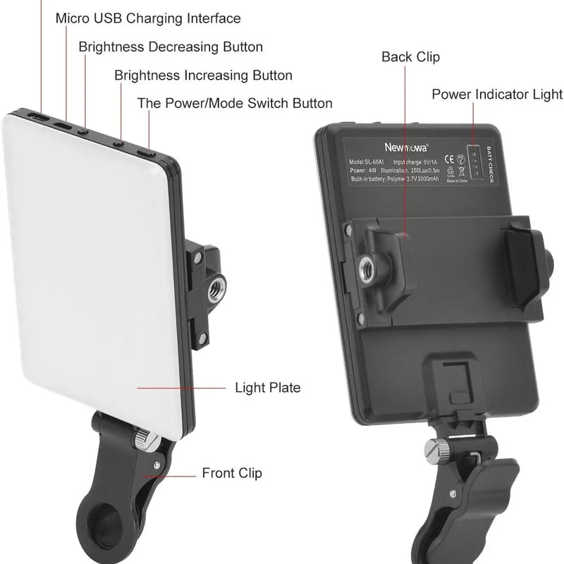 LED Portable Clip-on Selfie Light; Video Conference Lighting, 3 Lighting Modes, Suitable for iPhone Camera Laptop