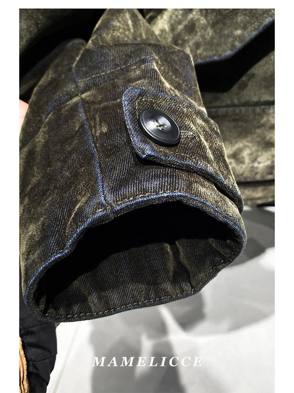 MAMELICCE Original design Vintage Distressed style jacket Men's clothing coat Army green Cotton clothes jackets man overcoats