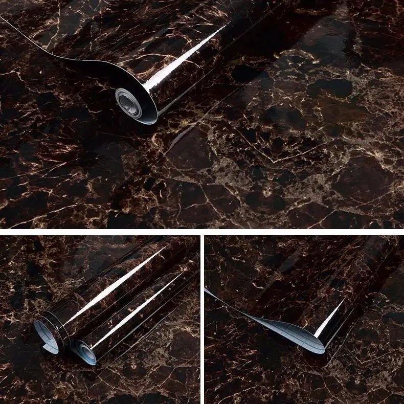 Marble Wallpaper Oilproof Waterproof Wall Sticker Vinyl Self Adhesive Kitchen Stove Cabinet Home Decorative Sticky Paper Decal