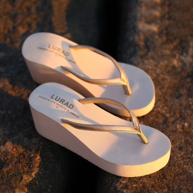 Women's Summer Beach Wedges Flip-Flops Lightweight Clip Toe Platform Sandals Woman High Heeled Outdoor Slides Orthopedic Shoes