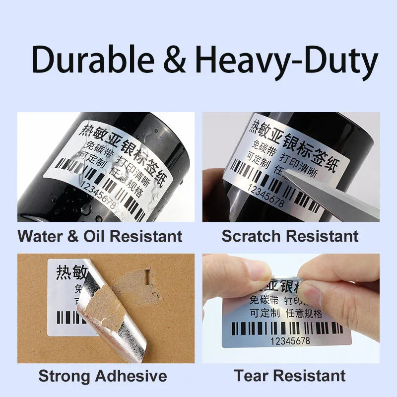 Matte Silver Thermal Label Roll Adhesive Printable Sticker Risio PET Silver Waterproof Inkless Tag For Phomemo M110 M108 P50 P80