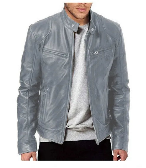 Business Style PU Leather Jacket Stand Collar Slim Fit Zipper Coat Multiple Colors Autumn New Arrival Fashion Urban Outerwear