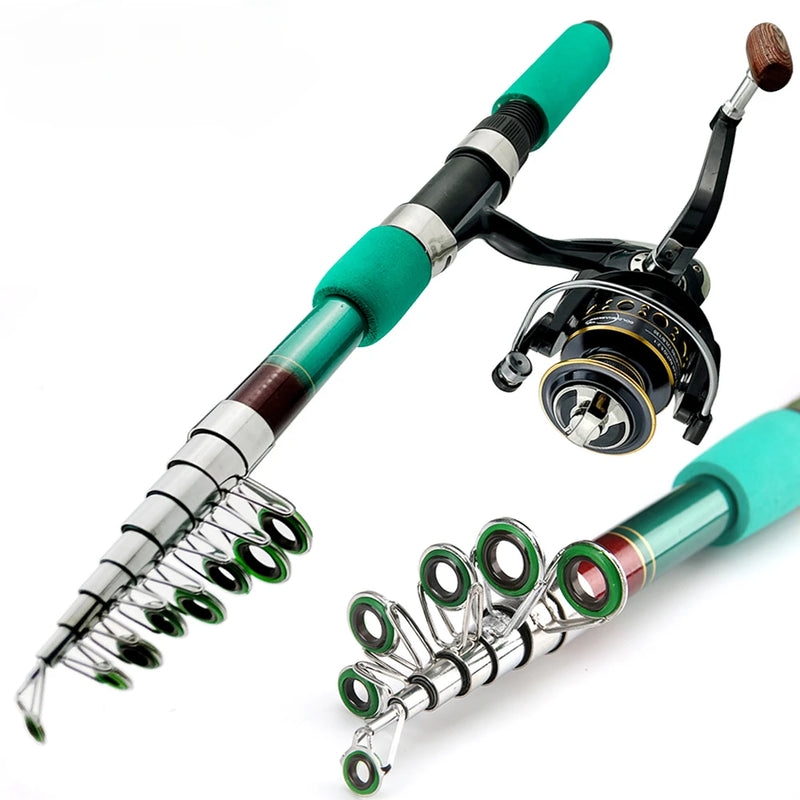 Telescopic Spinning Sea Fishing Rod and Reel Combo Superhard Short Jigging Pole 1.8-3.6m Baitcasting Wheel 5.2:1 High Speed