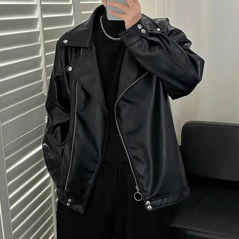 Pu Leather Jacket Men's Autumn New Men's Leather Jacket Design Sense Men's Boys Trendy Locomotive
