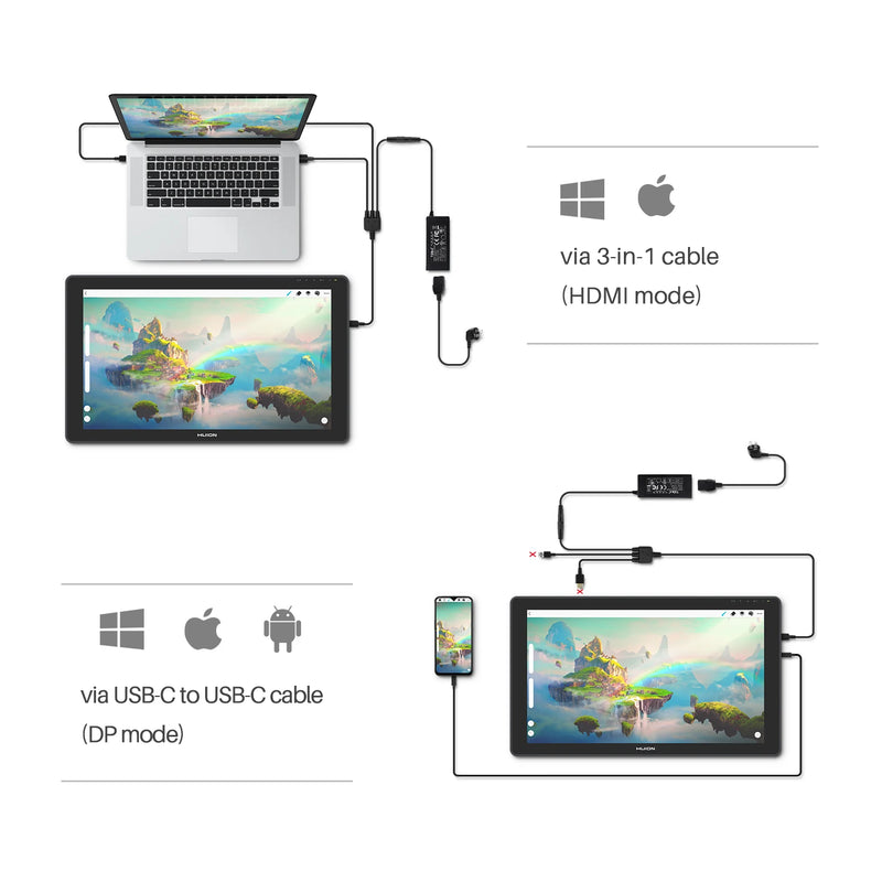 HUION Kamvas 22 Plus QLED Graphics Tablet Monitor Drawing Screen 21.5 inch Art Pen Display 140%sRGB
