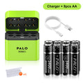 PALO 3400mWh Li-ion 1.5V AA and AAA Rechargeable Batteries with 8-channel magnetic flip charger for 1.5V 2A 3A Lithium Batteries