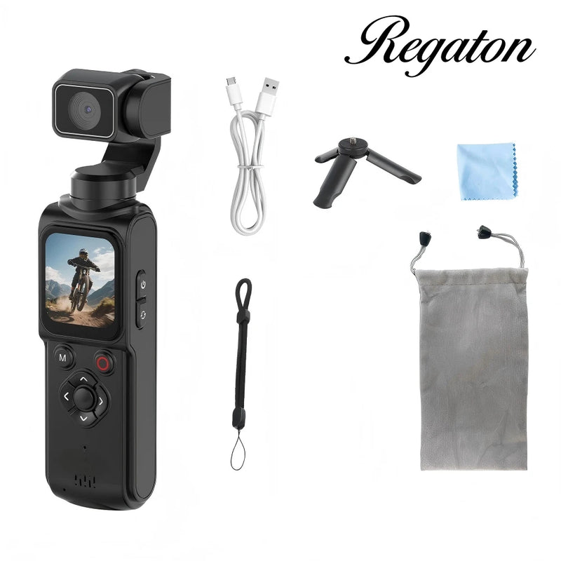 Regaton 4K Action Camera 330° Face Tracking Gimbal Stabilizer 1.72 Inch Touch Screen 64MP Pocket Digital Camera WiFi Sports DJ