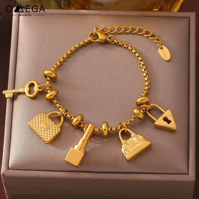 316L Stainless Steel Charm Bracelet For Women 18K Gold Plated Waterproof No Tarnish Multiple Different Pendant | SAMAG