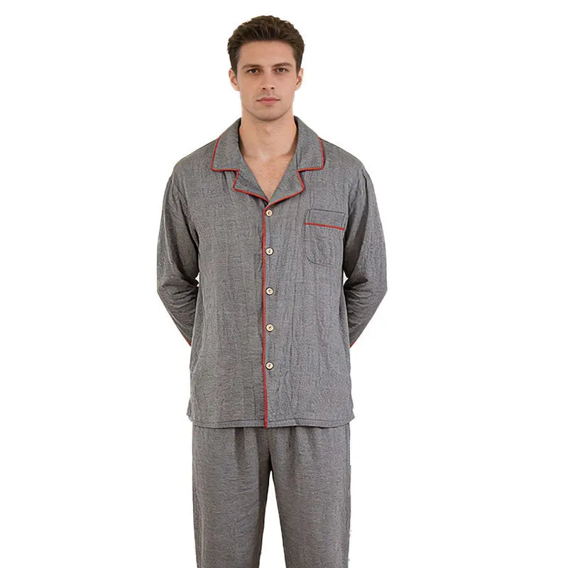 Sleepwear Summer Male Pajamas Set Man Pure Cotton Men's Pajama Set Long Sleeves Long Pants Home Wear Outside 2pcs Lounge
