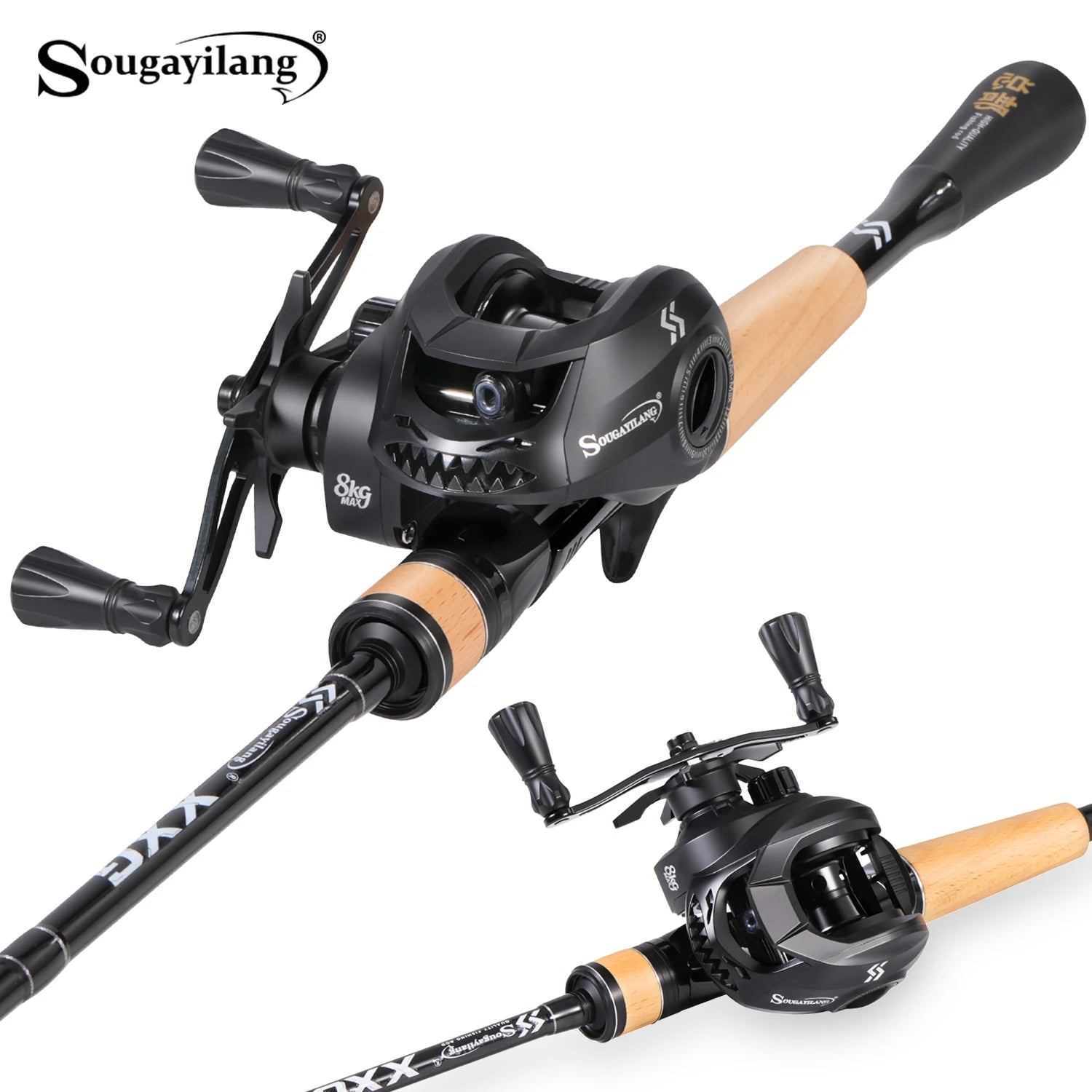 Sougayilang Fishing Rod and Reel Combo 1.8m Full Carbon Lightweight Casting Rod 6.3:1 Gear Ratio Baitcasting Reel 8kg Max Drag