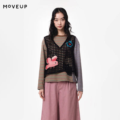 MOVEUP Women's Crochet Vest Spring 100 Cotton Bird Flower | SAMAG