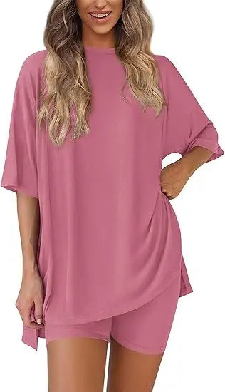 2026women's New Fashion Trend Basic High-quality Casual Round Neck Slit Loose Casual and Comfortable Women's Two-piece Home Suit