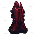 Bathrobe for Women Flare Sleeves Feather Bridal Robe Nightgown Silk Illusion Long Wedding Scarf Dressing Gown Photography Dress