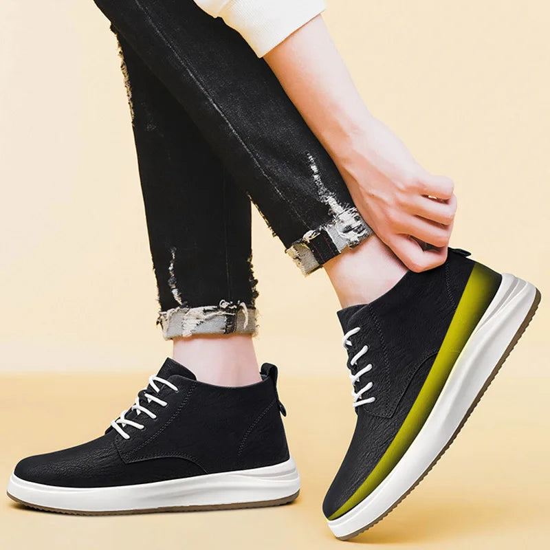 Men's genuine leather casual sports shoes new elevator shoes 8cm 6cm invisible height-enhancing shoes Men's elite sneakers