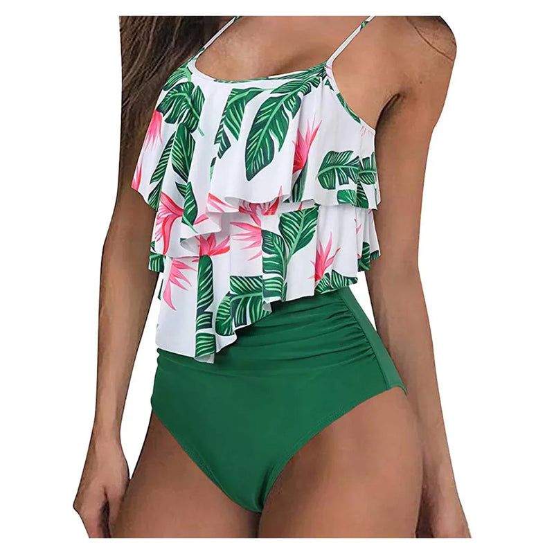 Women High Waisted Tankinis Set Swimsuits Ruffle | SAMAG