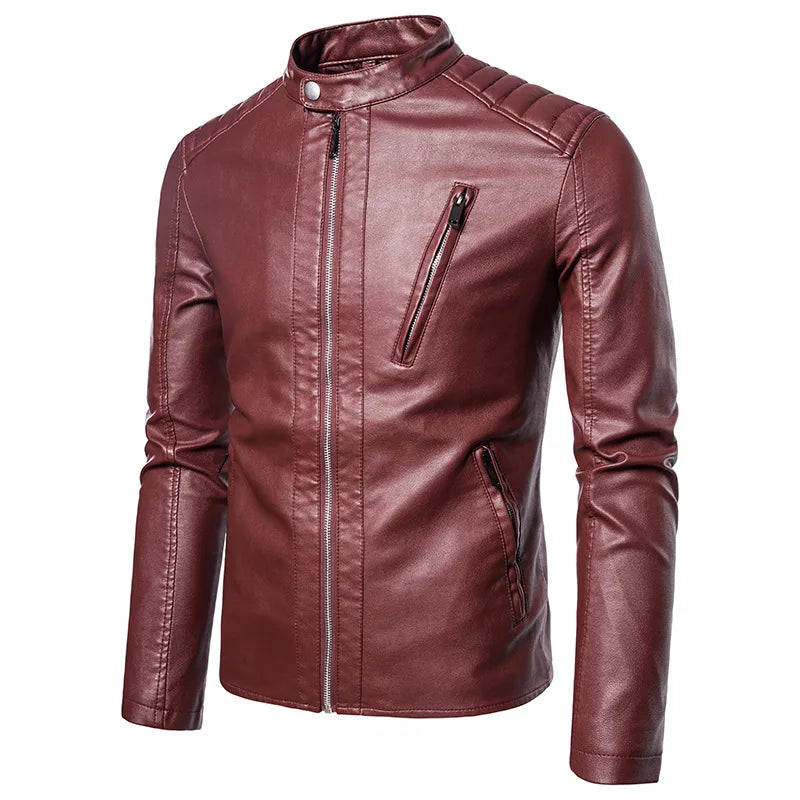 Men Stand Collar Moto Leather Jackets Slim Fit Leather Coats High Quality Male Fashion Spring  Autumn Casual Leather Jackets 5XL