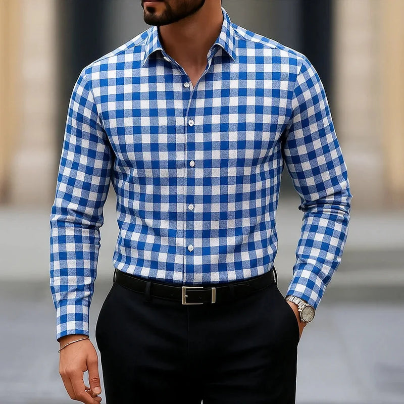 Men's Long Sleeved Shirt, Plaid Printed Casual Summer | SAMAG