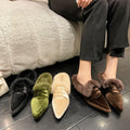 Women Luxury Velvet Mules Pointy Toe Slip-on Fur Sandals Ladies New Brand Design Outdoor Furry Slides Evening Party Heeled Shoes