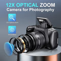 4K DSLR Digital Camera 3-Inch 72MP Photography Camera with 12X Optical Zoom 180° Flip Screen Autofocus for Ins YouTube Webcast
