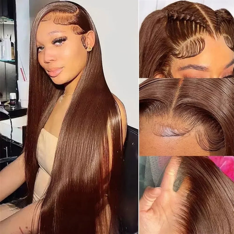 Dark Brown Lace Front Human Hair Wigs Bone Straight HD Lace Wigs Chocolate Brown Glueless Wigs Human Hair Realy 180% Density