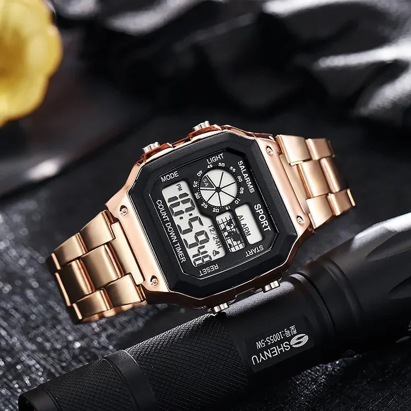 Luxury Men's Wristwatch Multifunction LED Digital Watch Alloy Strap Classic Business 7 - colors Luminous - Visuel 8 | SAMAG
